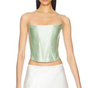 Rezek Studio Star Corset Wasabi Green Satin Strapless Crop Top